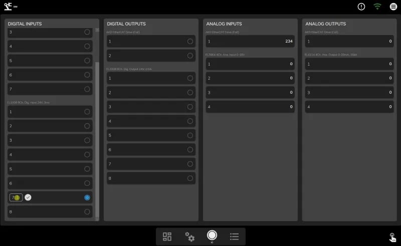 RapidRobot I/O screen showing input and output state