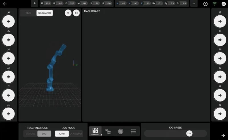 RapidRobot jogging screen on a Surface tablet