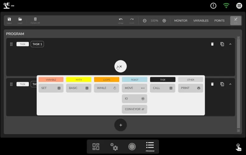 RapidRobot sequencer screen showing the program editor
