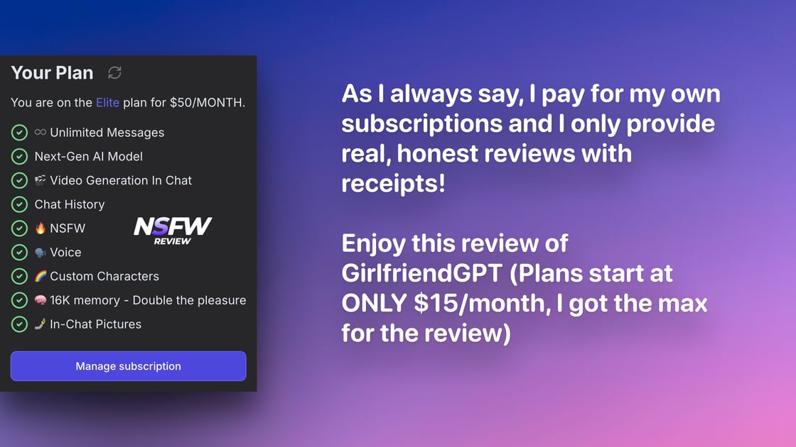 My paid plan on GirlfriendGPT