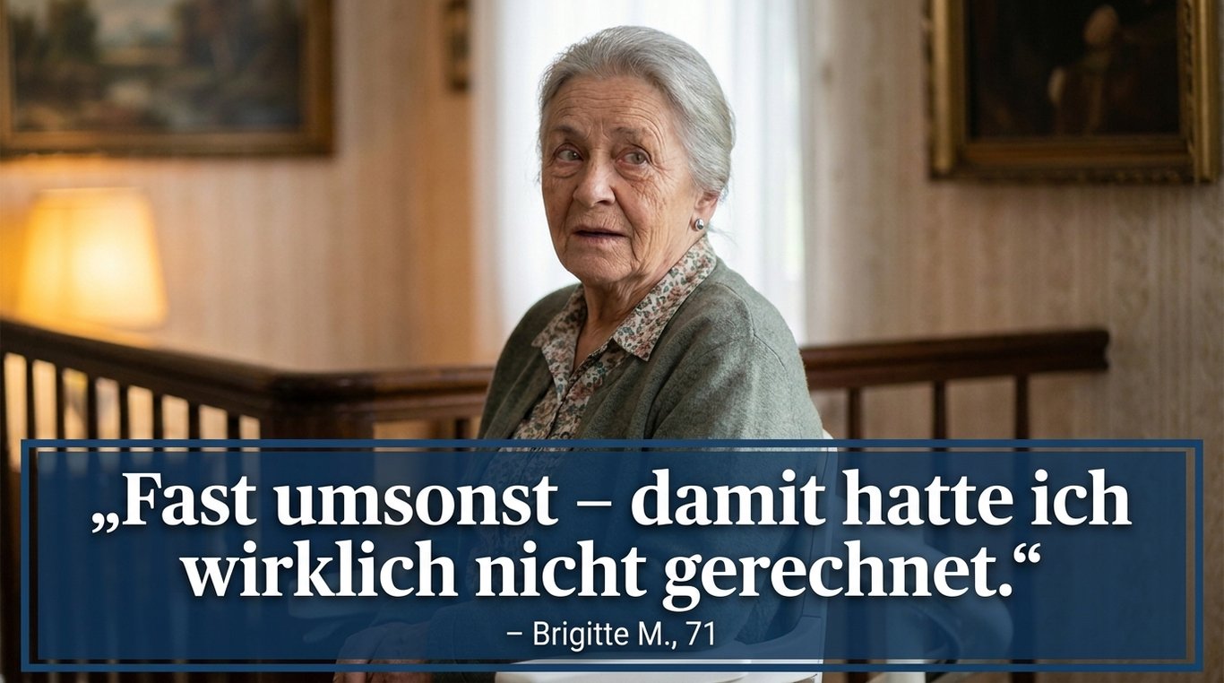 Brigitte M. (71) auf ihrem Treppenlift