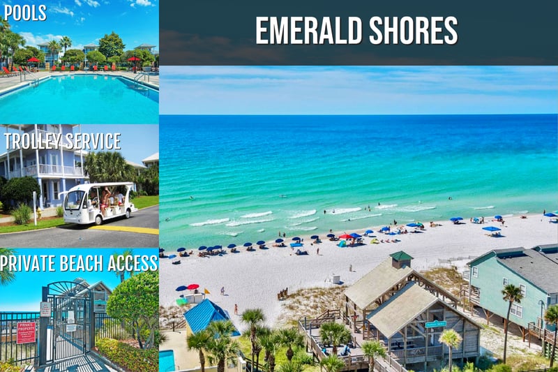 Emerald Shores Amenities - Pools, Trolley Service, Private Beach