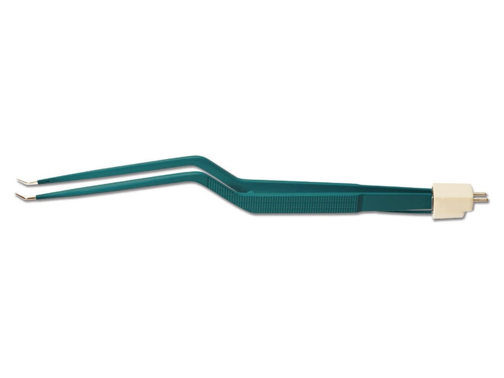 8 3/4” (22.2CM) Bayonet Irrigating, Non-Stick Bipolar Forceps With Stop, Insulated, Angled Up, 0.5mm