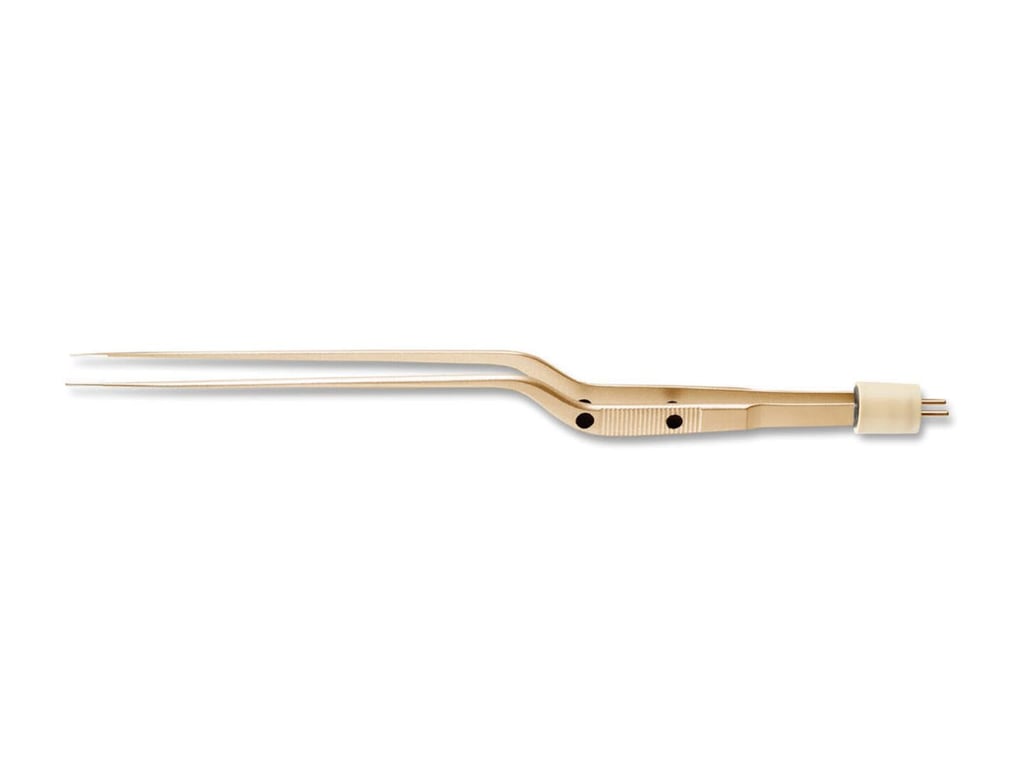 8 3/4” (22.2cm) Hardy Bayonet Non-Stick Bipolar Forceps, With Stop, 0.5mm