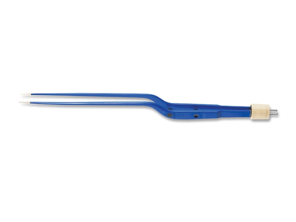 8 3/4” (22.2cm) Hardy Bayonet Non-Stick Bipolar Forceps, With Stop, Insulated, 0.5mm