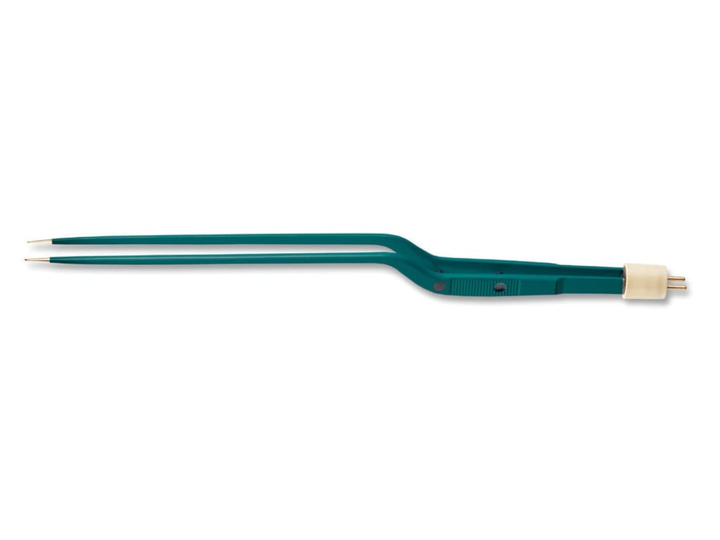 9 3/4” (24.8cm) Hardy Bayonet Non-Stick Bipolar Forceps, With Stop, Insulated, 1.0mm