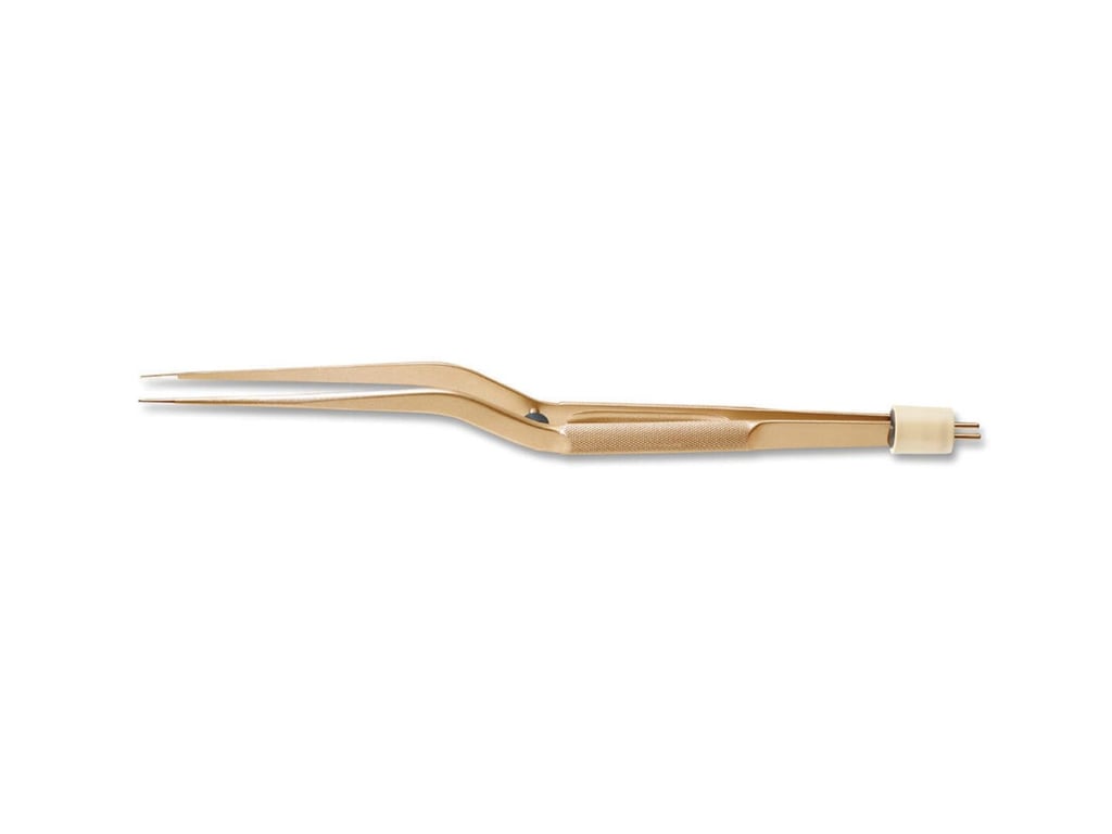 8 1/2” (21.6cm) Kirwan Round Handle Bayonet Non-Stick Bipolar Forceps With Stop, 1.0mm