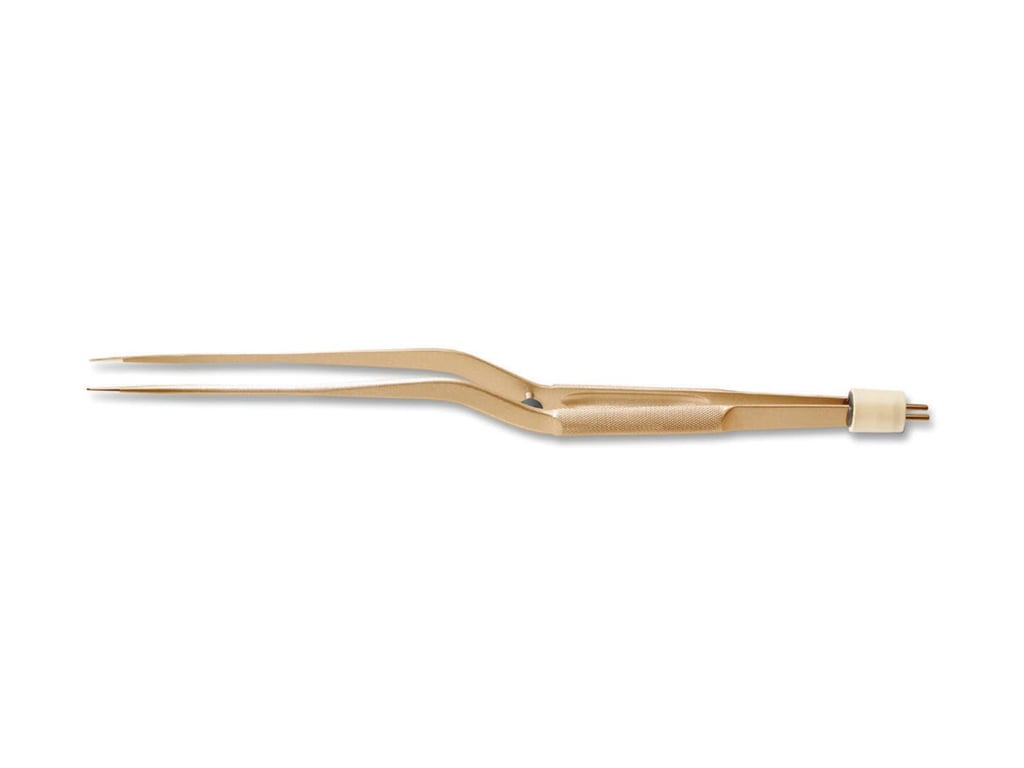 9 1/2” (24.1cm) Kirwan Round Handle Bayonet Non-Stick Bipolar Forceps With Stop, 1.0mm