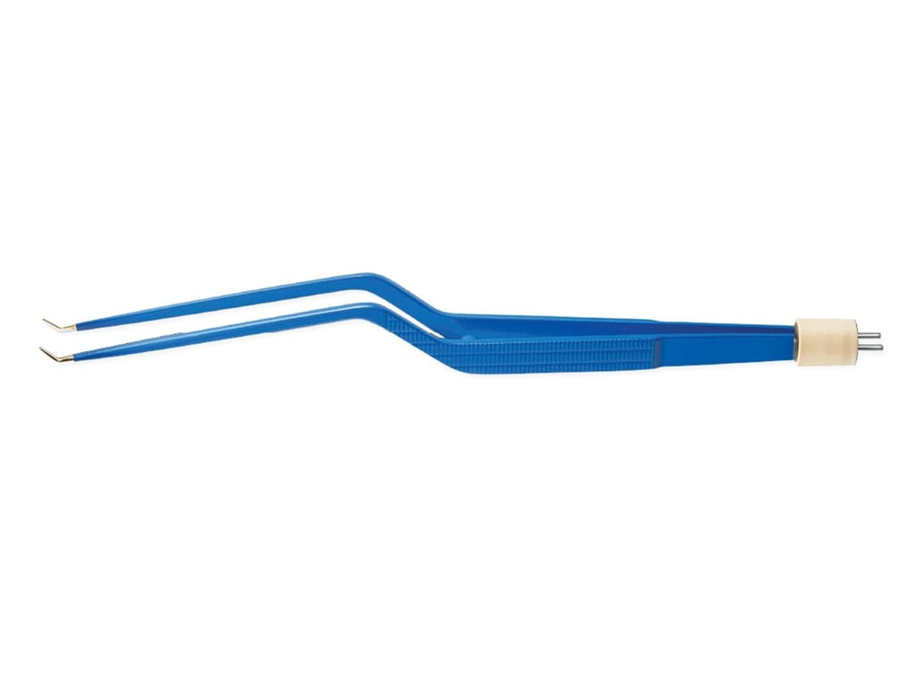 8 3/4” (22.2cm) Titanium Bayonet Bipolar Forceps With Stop, Angled Up, 0.5mm