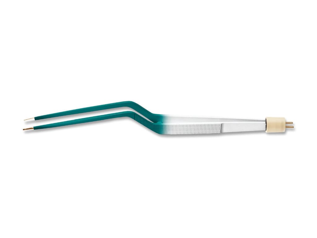 8 3/4” (22.2cm) Titanium Bayonet Non-Stick Bipolar Forceps With Stop, Insulated, 0.5mm