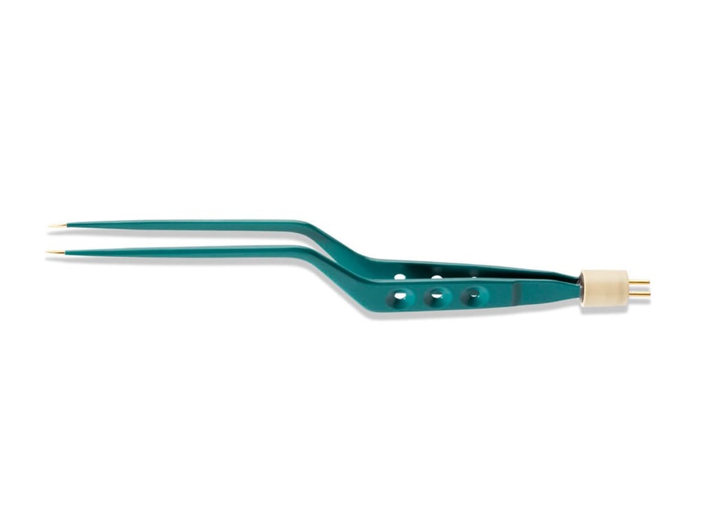 10 1/4" (26cm) 3-Hole Yasargil-Style Bayonet Non-Stick Bipolar Forceps, Ins., 0.4mm