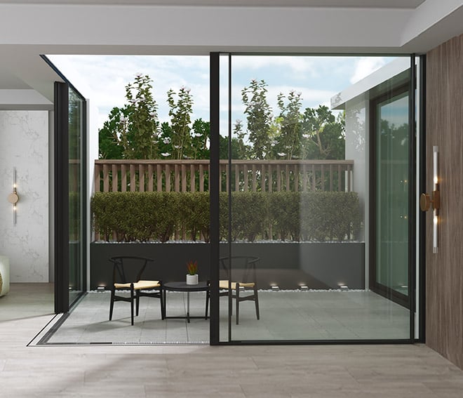 minimal, sliding,  aluminium door, 130