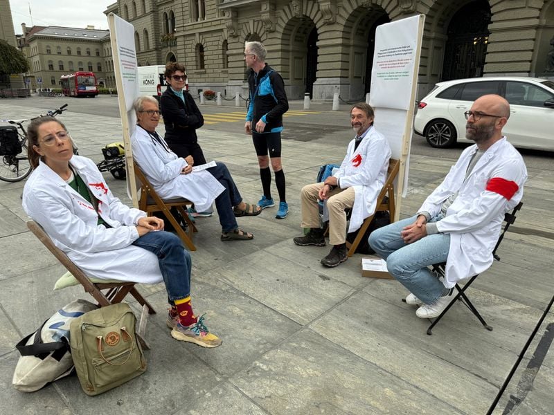 Image for Swiss medics start hunger protest over Gaza outside parliament