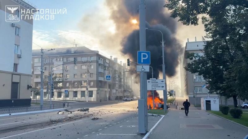 Image for Russian officials say at least 16 wounded in Ukrainian drone attacks on two cities