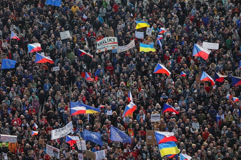 Image for Czechs rally in country's largest anti-government protest since 2019