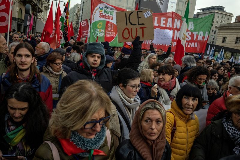 Image for Olympics-Hundreds protest in Milan over US ICE role in Games security