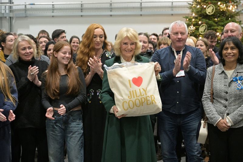 Image for Queen Camilla drops in on ‘Rivals’ set in a tribute to her friend Jilly Cooper