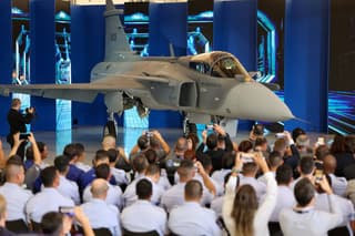 Image for Brazil unveils first supersonic fighter jet assembled in country