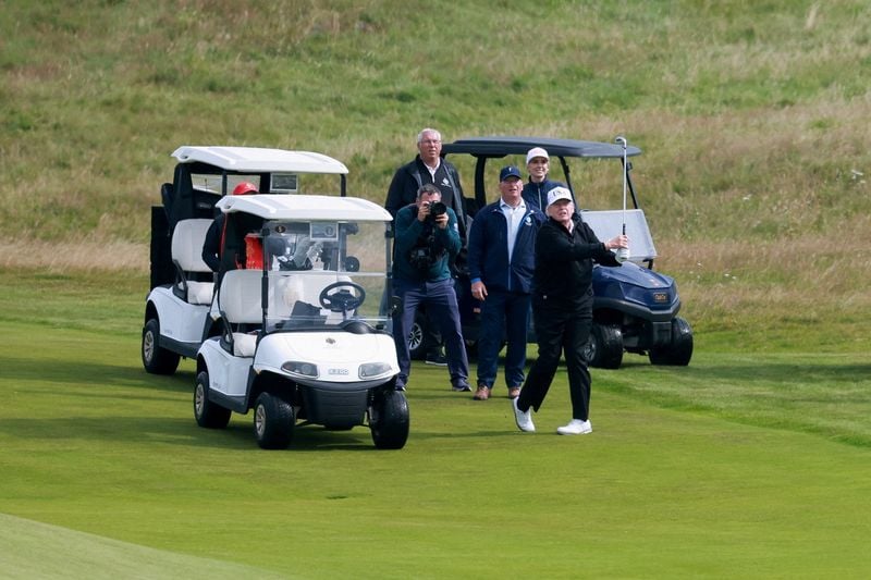 Image for Trump golfs in Scotland as Epstein questions persist
