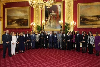 Image for King Charles photo with Caribbean officials under portrait of slavery-enriched monarch sparks criticism