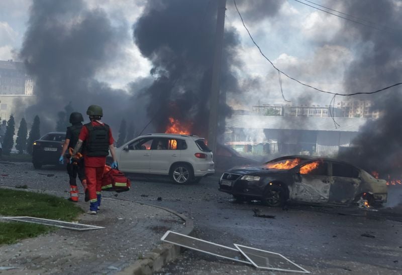 Image for Russian attacks kill two in east Ukraine, 33 hurt in Kharkiv