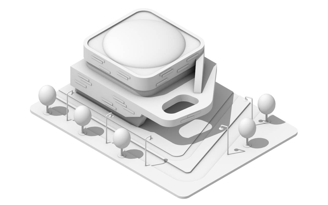 Lowpoly monochromatic 3d rendering of Barclays Center.