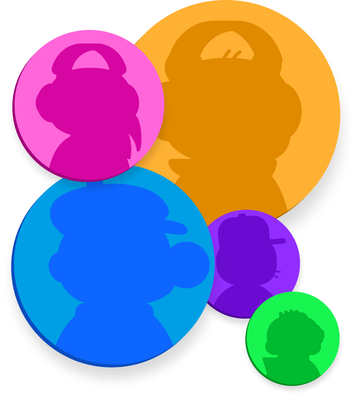 Colorful Outsiders PFPs as circles overlapping eachother with silouettes instead of actual PFP characters.