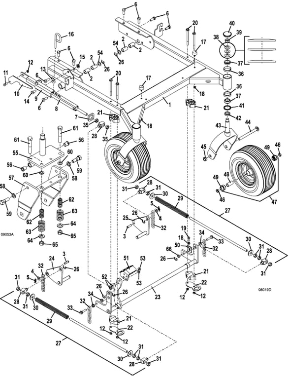 48 Inch and 52 Inch Deck Carrier Assembly Breakdown Diagram