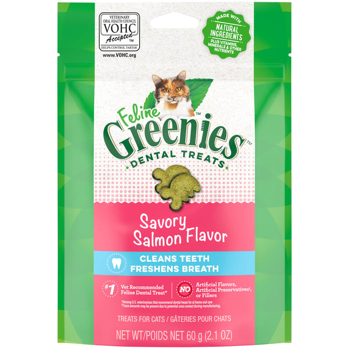 Greenies Adult Dental Cat Treats Savory Salmon Flavor 2.1 oz Pouch product detail number 1.0