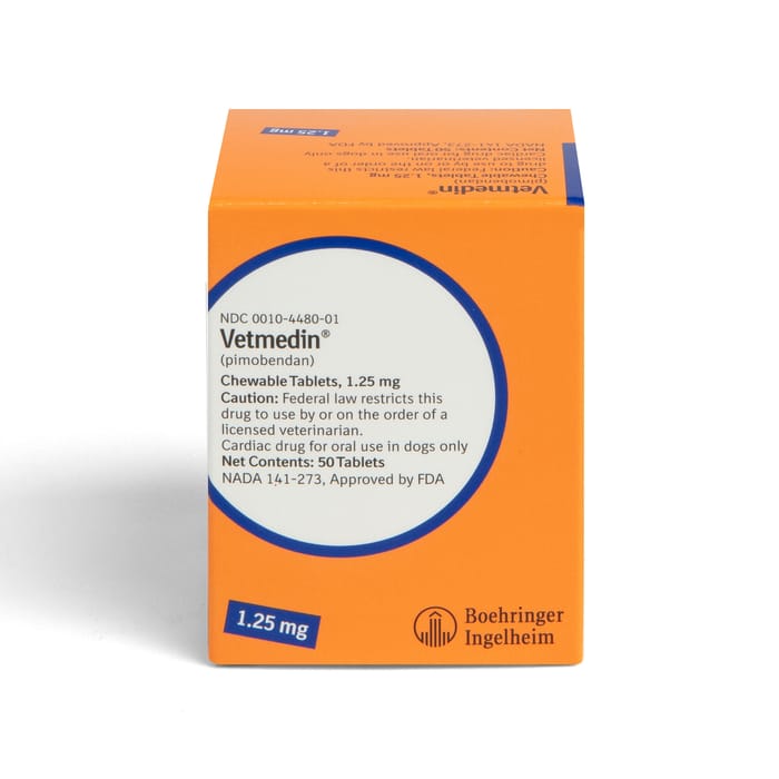 Vetmedin (pimobendan) Chewable Tablets for Dogs with Congestive Heart Failure - 1.25 mg - 50 ct product detail number 1.0