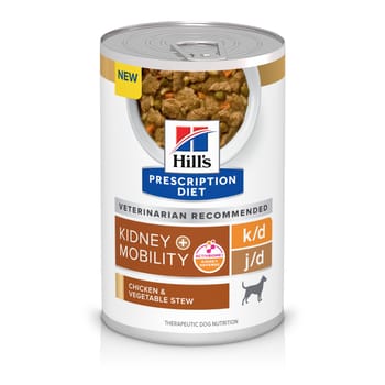 Hill's Prescription Diet k/d + j/d Kidney + Mobility Care Chicken & Vegetable Stew Flavor Wet Dog Food - 12.5 oz Cans - Case of 12-product-tile