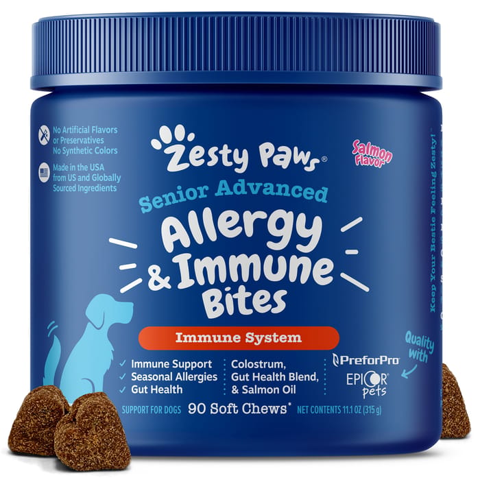 Zesty Paws Senior Advanced Allergy & Immune Bites Salmon Flavored Soft Chew Supplement for Dogs - 90 count product detail number 1.0