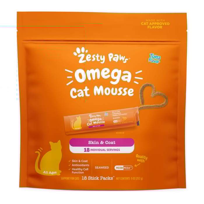 Zesty Paws Omega Lickable Cat Mousse Squeeze Tuna Flavored Skin & Coat Supplement for Cats - 18 Individual Servings product detail number 1.0