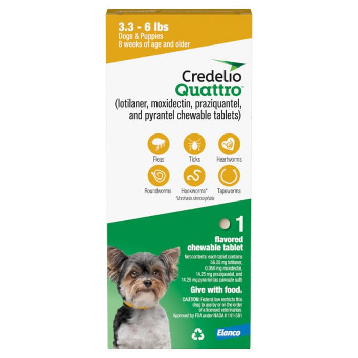 Credelio Quattro Chewable Tablet for Dogs 3.3-6lbs - 1 pack product detail number 1.0