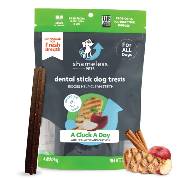 Shameless Pets A Cluck A Day Dental Sticks Dog Treats - Chicken & Apple Flavor (8 sticks) product detail number 1.0