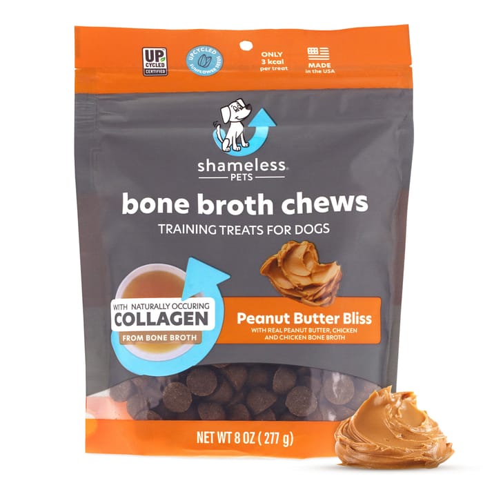 Shameless Pets Peanut Butter Bliss Bone Broth Training Treats for Dogs - Peanut Butter, Chicken & Bone Broth Flavor (8 oz Bag) product detail number 1.0