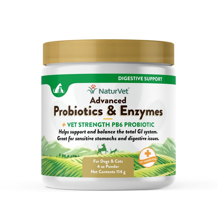 NaturVet Advanced Probiotics & Enzymes Plus Vet Strength PB6 Probiotic Supplement for Dogs and Cats Powder 4 oz product detail number 1.0
