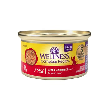 Wellness Complete Health Natural Grain Free Beef & Chicken Dinner Pate Wet Cat Food - 3 oz Cans - Case of 24-product-tile