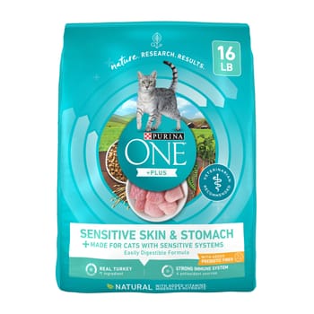 Purina ONE +Plus Sensitive Skin and Stomach Turkey Dry Cat Food 16 lb. Bag-product-tile