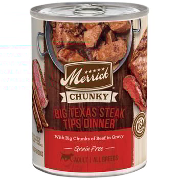 Merrick Grain Free Big Texas Steak Tips Dinner Canned Dog Food 12.7-oz, case of 12-product-tile