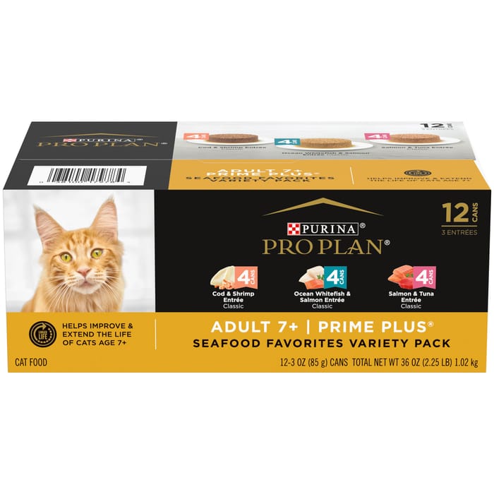 Purina Pro Plan Senior Adult 7+ Prime Plus Seafood Favorites Variety Pack Wet Cat Food 3 oz Cans (Case of 12) product detail number 1.0