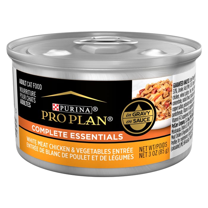 Purina Pro Plan Adult Complete Essentials White Meat Chicken & Vegetables Entree in Gravy Wet Cat Food 3 oz Cans (Case of 24) product detail number 1.0