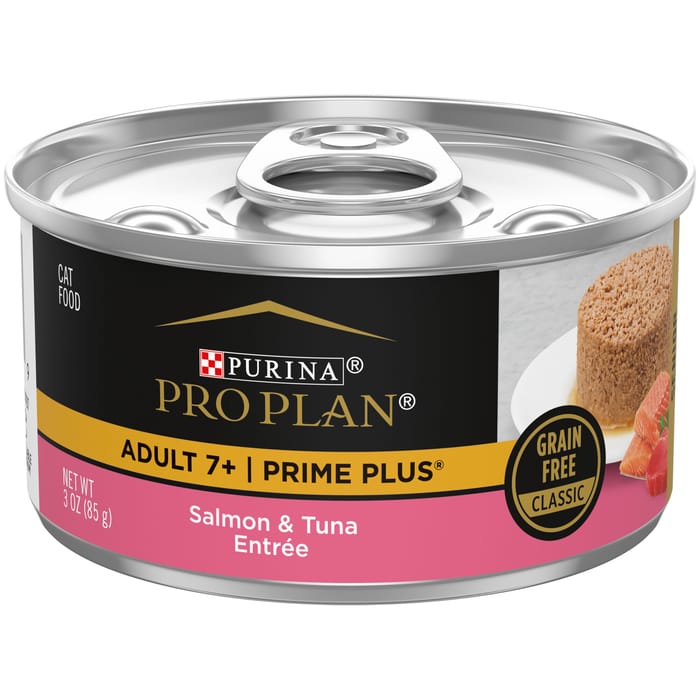 Purina Pro Plan Senior Adult 7+ Prime Plus Salmon & Tuna Entree Grain-Free Classic Wet Cat Food 3 oz Cans (Case of 24) product detail number 1.0