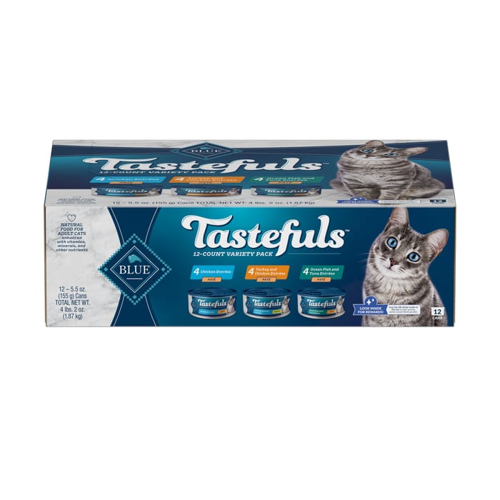 Blue Buffalo Tastefuls Adult Natural Pate Variety Pack with Chicken, Turkey & Chicken, and Ocean Fish & Tuna Entrees Wet Cat Food 5.5 oz - Case of 12 product detail number 1.0