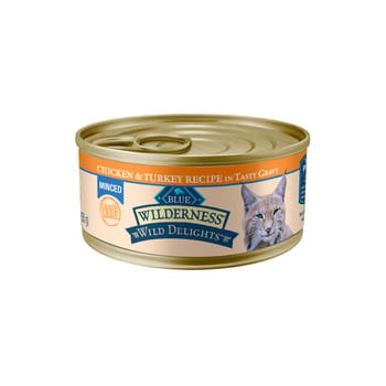 Blue Buffalo BLUE Wilderness Adult Wild Delights Minced Chicken and Turkey Recipe Wet Cat Food 5.5 oz Can - Case of 24-product-tile