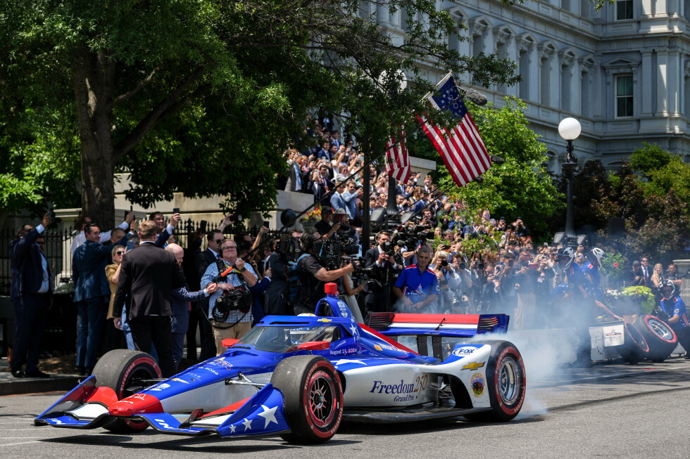 Associated Press image for Trump’s IndyCar race: Doing 200 in a 25 mph zone with manhole cover-displacing torque - AP News