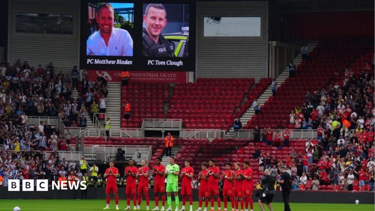 BBC News image for Football fans tribute to crash death Cleveland Police officers