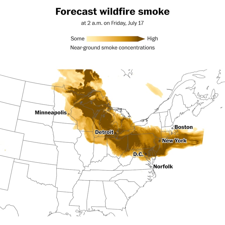 The Washington Post image for Wildfire smoke will worsen in the Northeast and Mid-Atlantic through Friday - The Washington Post