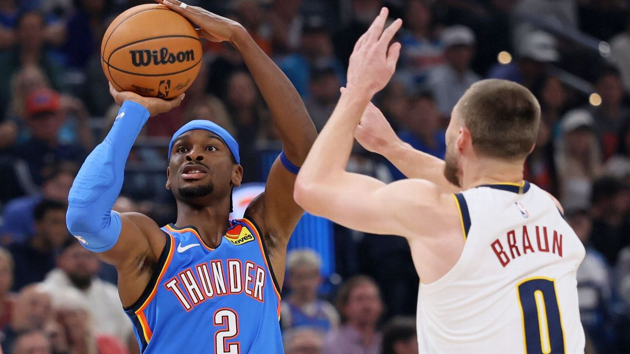 ESPN image for Shai Gilgeous-Alexander's record 20-point streak ends in Thunder win over Nuggets - ESPN