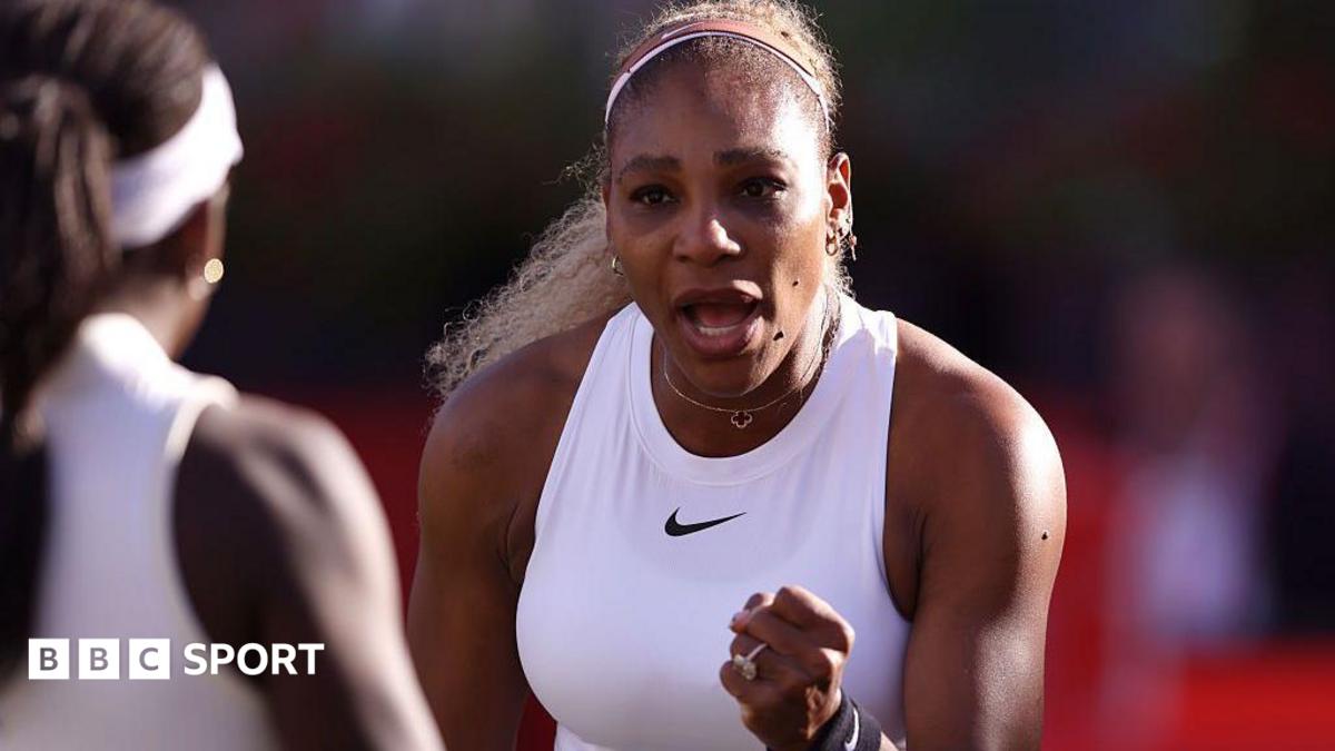 BBC News image for Serena Williams wins on return at Queen's after nearly four years away from tennis - BBC